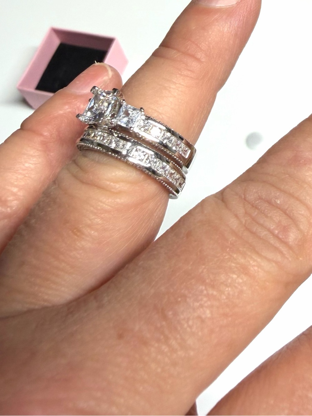 Sterling Silver Cubic Zirconia Engagement Ring Set in White